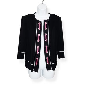 Ming Wang Women's Open Front Black Pink Cardigan Sweater Size XS